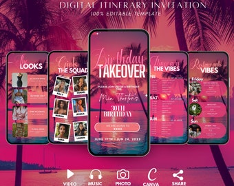 Digitaler Reiseplan, Reiseplanvorlage, Reiseplan, Einladung zum Geburtstagswochenende, Wochenendreiseplan, digitaler Stundenplan