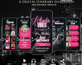 Digital Atlanta Girl's Trip Itinerary Invitation, Animated Travel Itinerary, Georgia Planner Schedule Trip Evite, Editable Planner Template
