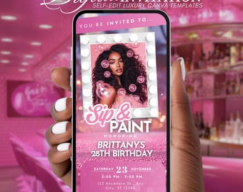 Sip and Paint Invitation, Wine and Paint Birthday Invitation, Adult Paint Party Invite, Painting Party, Wine Tasting Event Invitation