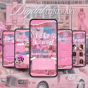 Invitación a fiesta de tablero de visión de Año Nuevo 2025, reunión de manifestación, tablero de sueños para noche de chicas, plantilla de invitación a celebración de Año Nuevo