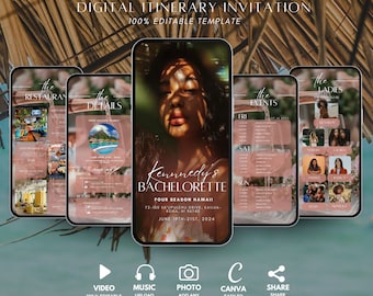 Digital Bachelorette Itinerary Party Invitation, Animated Bachelorette Weekend Planner, Getaway Girl's Trip Vacation planner Template