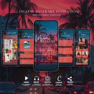 Miami Birthday Itinerary, Birthday Weekend, Miami Bachelorette Party, Girl&#39;s Trip, Travel Itinerary Template, Bachelorette Itinerary