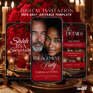 Überraschungs-Verlobungsfeier-Einladung, digitale elegante bearbeitbare Hochzeitseinladungsvorlage, anpassbare Verlobungseinladung