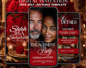 Surprise Engagement Party Invitation, Digital Elegant Editable Wedding Invite Template, Customizable Engagement Invitation