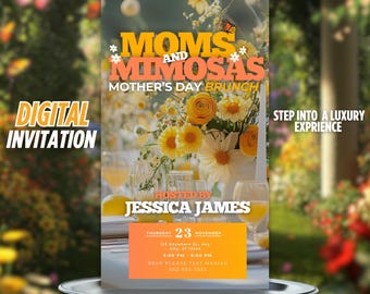 Cyfrowe zaproszenie na brunch z okazji Dnia Matki, animowane zaproszenie, kwiatowy plan podróży Moms & Mimosas, edytowalne zaproszenie na brunch z okazji Dnia Matki