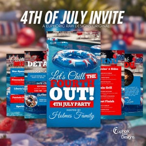 4. Juli Einladung, lustige Sommer eVite, animierte Grill einladen, Pool-Party-Vorlage, Hinterhof-Grillparty, DIY bearbeitbar, Unabhängigkeitstagsparty