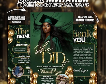 She Did It” Graduation Invitation, Animated Digital Evite, Editable Class of 2026 Grad Party Template