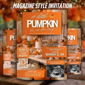 Little Pumpkin Baby Shower Invite, Fall Baby Shower Video, Animated Magazine Invitation, Digital Evite, Autumn Baby Shower Girl Boy