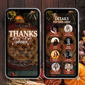 Friendsgiving Dinner Digital Invite Thanksgiving Menu, Thanksgiving Party Invite, Thanksgiving Dinner Invite, Menu Invitation, Pot Luck Menu
