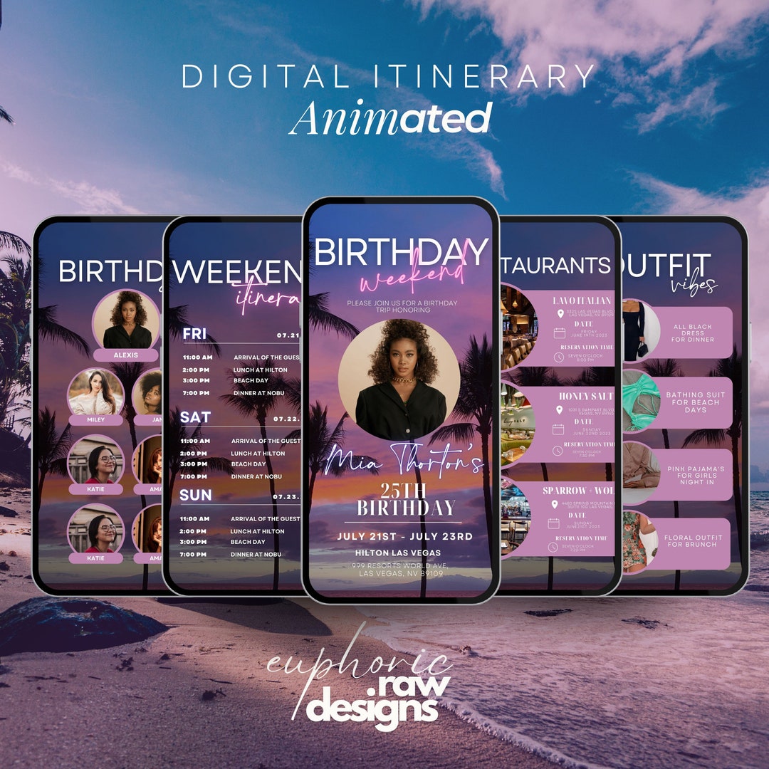 Digital Travel Itinerary, Itinerary Template, Travel Itineray, Birthday ...