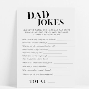 Dad Jokes Baby Shower Game | Dad games trivia | Riddles Funny Jokes | W. Cheat Sheet | Minimalist Baby Shower | 100% Instant Download |