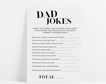 Dad Jokes Baby Shower Game | Dad games trivia | Riddles Funny Jokes | W. Cheat Sheet | Minimalist Baby Shower | 100% Instant Download |