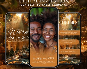 Invitación digital para fiesta de compromiso, elegante plantilla editable para invitación de boda, invitación de compromiso personalizable