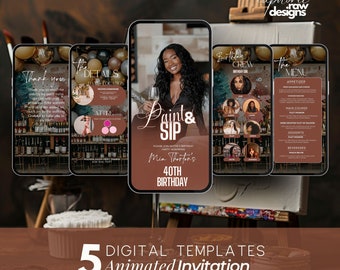 Paint and Sip Birthday Invitation, Digital Ladies Night DIY Sip and Paint Party Flyer, Wine Tasting, Girls Night Itinerary Template