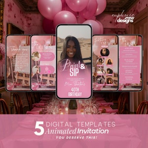 Digital Paint and Sip Invitation, Wine and Paint Birthday Invitation, Paint Party, Adult Painting Party Invite, Wine Tasting Party Invite