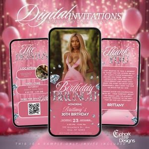 Elegant Pink Animated Birthday Brunch Video Invitation, Brunch Invitation, Social Media, DIY Template, Premade Digital Party Invitation