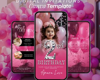 Princess 2nd Birthday Invitation: Neon Pink Animated Invite (Editable Template)