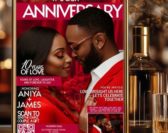 Luxury Red Anniversary Invitation Save the Date, Vow Renewal Wedding Evite, Magazine Cover Template, We Still Do Editable Canva Design