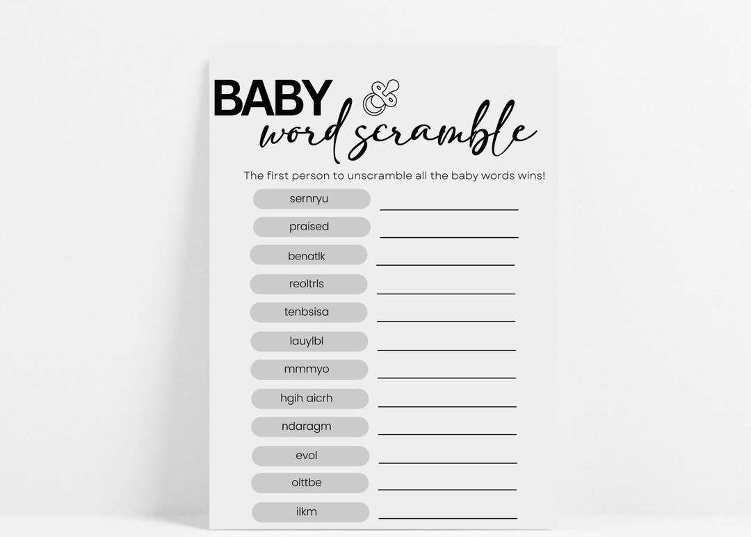 Coed Baby Shower Games Scramble Game, Printable Baby Word Puzzle, Baby