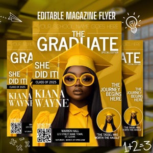 Graduation Invite Magazine Style, Yellow DIY Editable Flyer Template, Class of 2025 Graduation Celebration, Premade Event Flyer Design