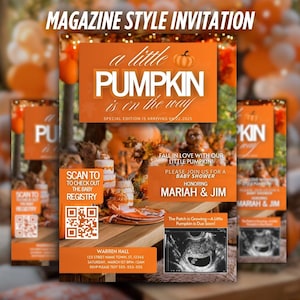 Little Pumpkin Baby Shower Invite, Fall Baby Shower Video, Animated Magazine Invitation, Digital Evite, Autumn Baby Shower Girl Boy
