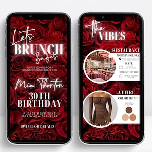 Digital Birthday Brunch Invitation: Elegant Floral Evite (Canva Template)