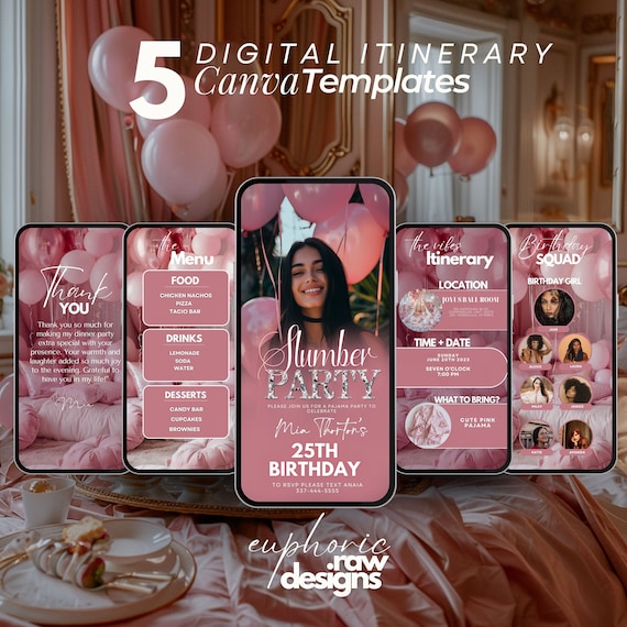 Adult Pajama Party Itinerary Girls night In Neon Pink Sleepover Bachelorette Digital Animated Evite Pj s Prosecco Ladies Night Etsy Canada