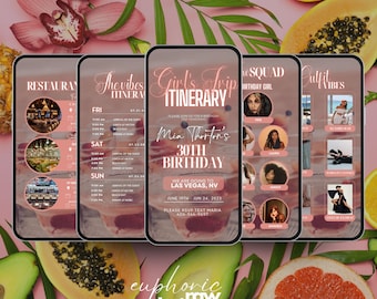 Birthday Weekend Itinerary Template, Girls Trip Planner, Weekend Travel Schedule, Video Birthday Invite, Editable Digital Itinerary