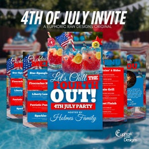 4. Juli Einladung, lustige Sommer eVite, animierte Grill einladen, Pool-Party-Vorlage, Hinterhof-Grillparty, DIY bearbeitbar, Unabhängigkeitstagsparty