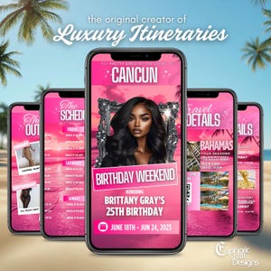 Cancun Itinerary Invitation, Mexico Beach Evite, Editable Birthday Trip Invite, Digital Bday Itinerary, Canva Template, Girls Getaway