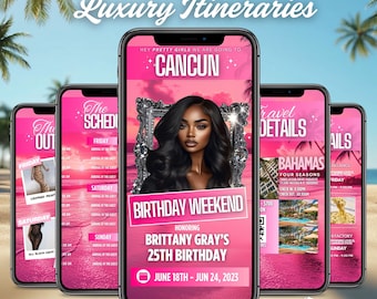 Cancun Itinerary Invitation, Mexico Beach Evite, Editable Birthday Trip Invite, Digital Bday Itinerary, Canva Template, Girls Getaway