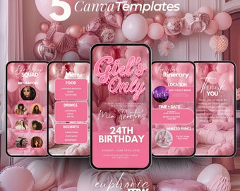 Fiesta de pijamas de cumpleaños para adultos de noche de chicas, itinerario de fiesta de pijamas, noche de chicas en casa, rosa neón, despedida de soltera animada de pijamada,