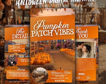 Invitation fête citrouilles, ambiance automne, invitation d'anniversaire, citrouille cueillette modèle de toile modifiable, récolte d'invitation, téléchargement numérique