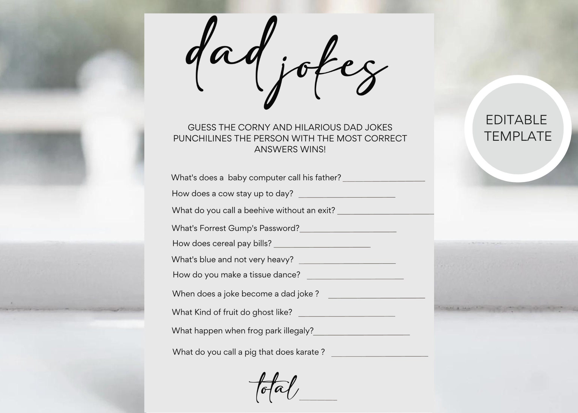 Dad Jokes Baby Shower Game Dad Games Trivia Riddles Funny Etsy