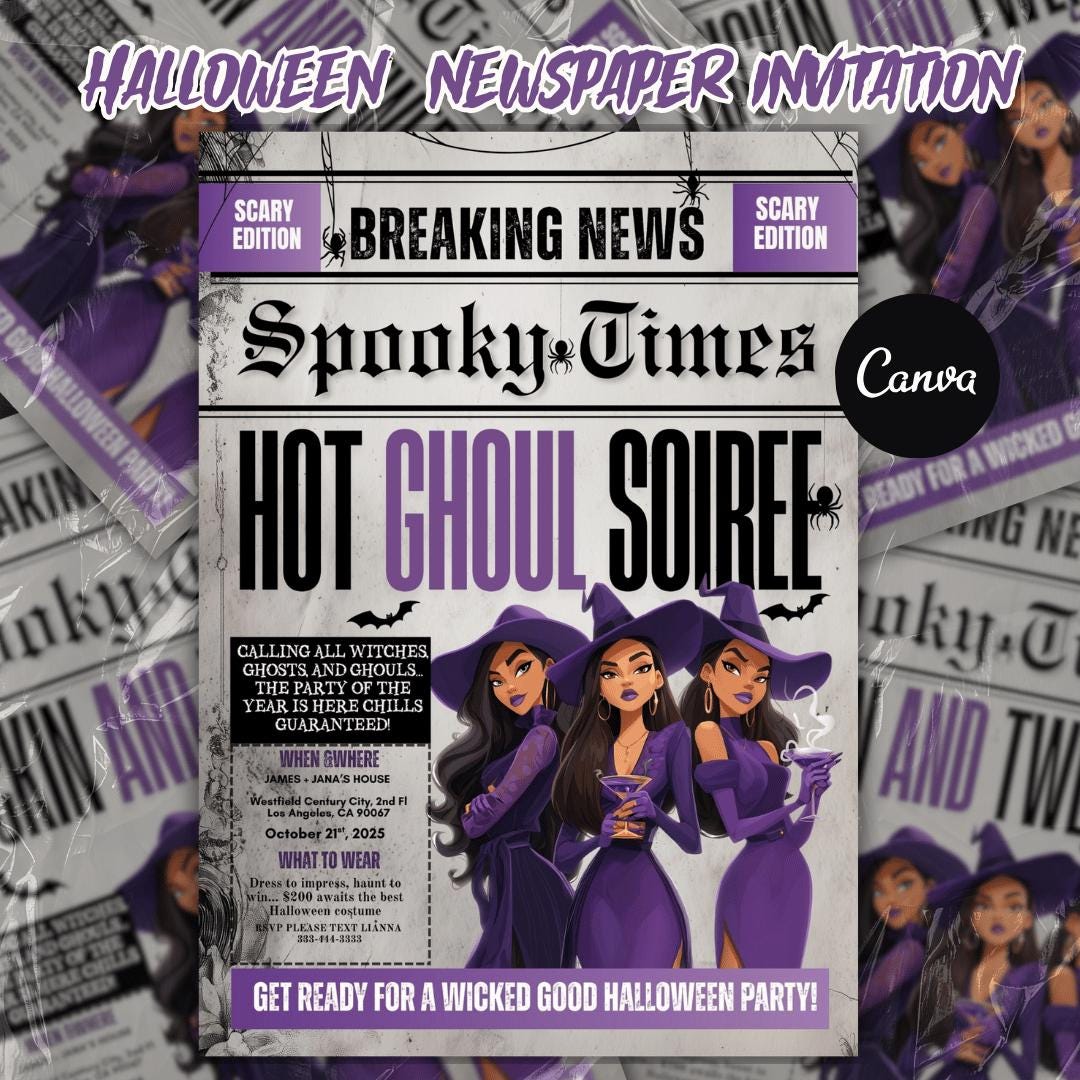 Invitación de Halloween con tema de brujas, fiesta de disfraces de calabaza  glamurosa para adultos, plantilla editable, invitación imprimible  espeluznante - Etsy México, image size:1080x1080