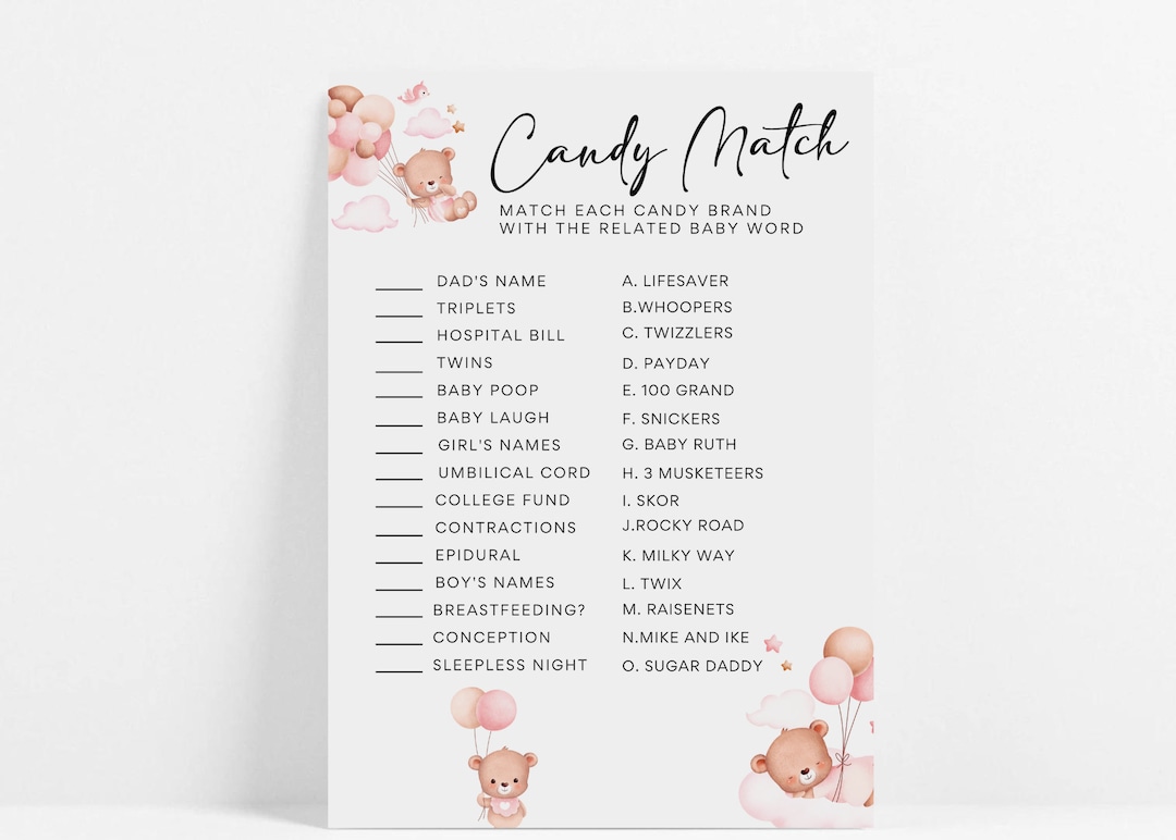 Baby Shower Coed Games, Baby Shower Games Pregnancy Games, Candy Match, Baby Shower Game