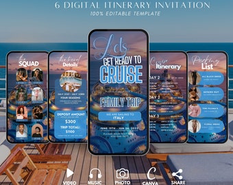 Digital Family Cruise Trip Itinerary Invitation, Cruise Itinerary Template, Animated Invite, Family Reunion, Canva Vacation Holiday Planner