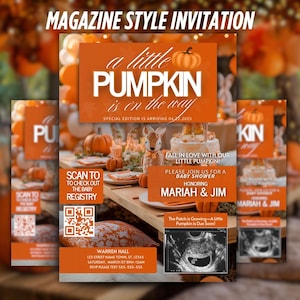 Little Pumpkin Baby Shower Invite, Fall Baby Shower Video, Animated Magazine Invitation, Digital Evite, Autumn Baby Shower Girl Boy