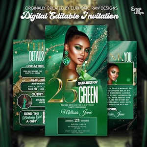 Editable 25th Birthday Party Invitation Video Template, Shades of Green and Gold 25th Digital Invite, Women’s Birthday Animated Canva Evite