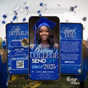 Graduation College Send off Invitation, Blue Trunk Party Invite High School Graduation, Send-Off, Digital Girls Photo Farewell Template