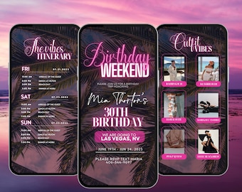 Birthday Weekend Itinerary, Weekend Trip Itinerary, Travel Planner, Video Birthday Invite, Digital Itinerary Template, Girls Trip