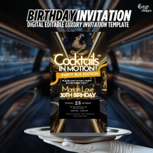 Digital Party Bus Birthday Invitation, Animated Limo Party Evite, Self-Editable Neon Ladies Night Invite, DIY Girls Night Out Bus Template
