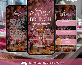 Mother’s Day Brunch Invite, Boho Floral Digital Event Itinerary, Animated Video Invitation, Mom and Mimosa&#39;s, Happy Mother’s Day Flyer,