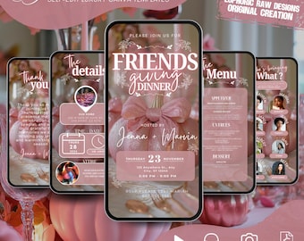 Digital Friendsgiving Dinner Invitation, Thankful AF Fall Pumpkin Party Invite, Thanksgiving 2025, Self Edit DIY Itinerary Template