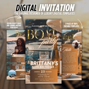 Boat Party Invitation, Animated Yacht Party Evite, Gold Digital Yacht Beach Cruise Birthday Invite, Summer Sailing, DIY Editable Template