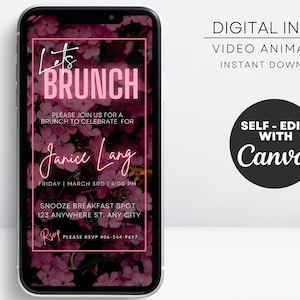 Digital Floral Brunch Invitation, Birthday Sunday brunch, Brunch Flyer, Phone Invitaiton for Brunch lunch invite, birthday brunch invitation