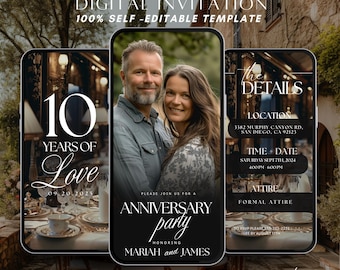 Anniversary Party Invitation Wedding, Digital Elegant Vow Renewal, 20th, 40th, 50th Anniversary Editable Save the Date Template Evite