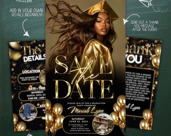 Digital Graduation Save The Date Invite: Editable Template