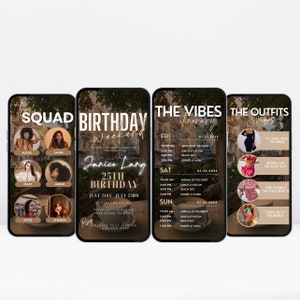 Digital Travel itinerary, itinerary template,  travel itineray, Birthday Weekend Invitation, Weekend Itinerary, Digital Schedule, Girls Trip