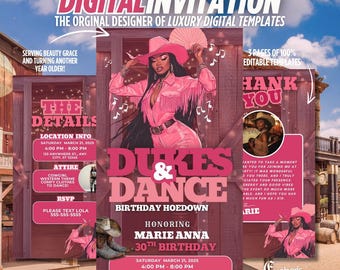 Western Birthday Party Invitation, Cowgirl Evite, Rodeo Theme Flyer, Hoedown Canva Template, Editable Digital Invite, Dukes and Boots Design